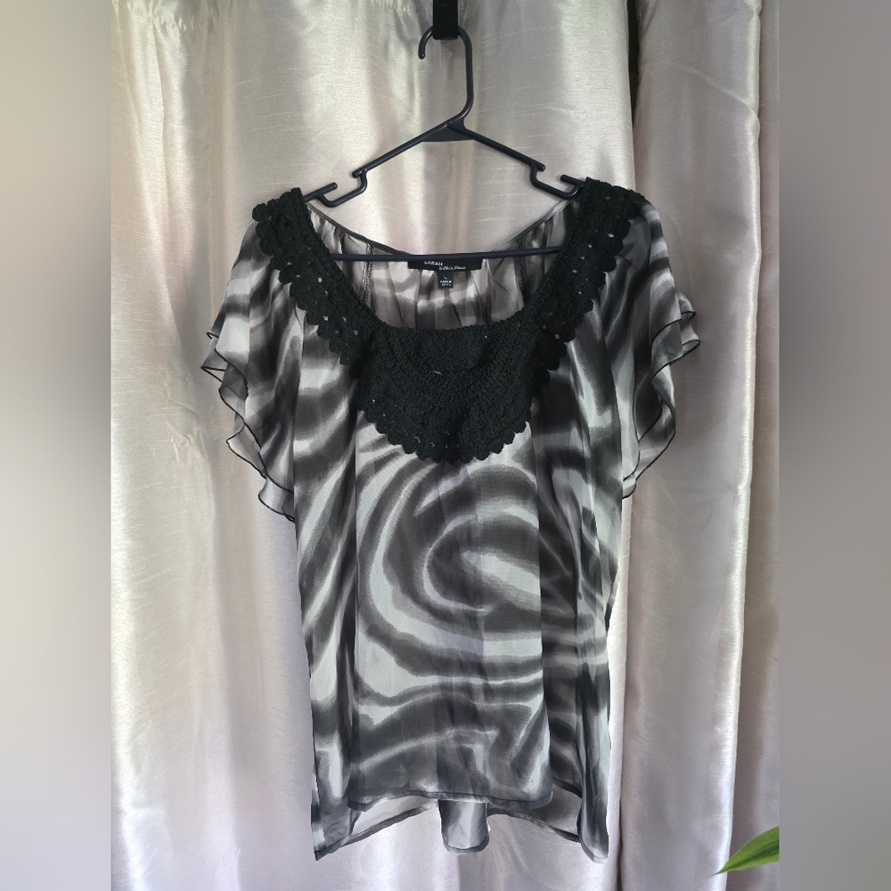 Sara Black and Gray Swirl Sheer Blouse